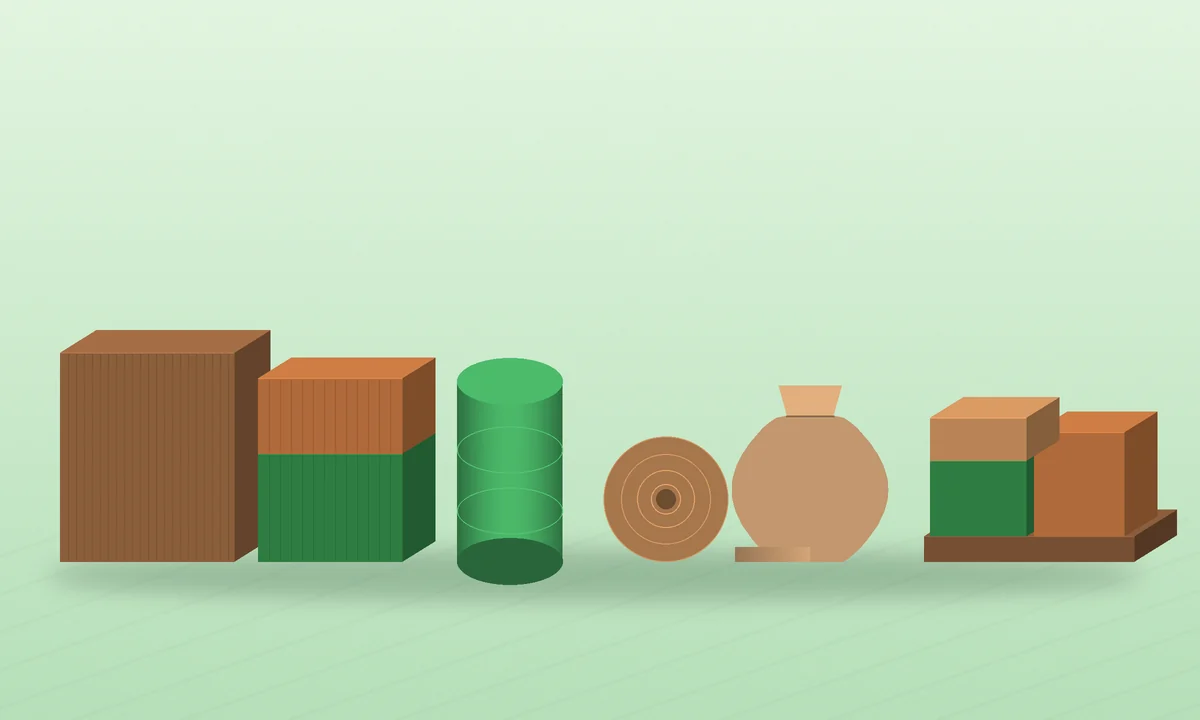 An assortment of crates, cartons, a drum, a coil and sacks